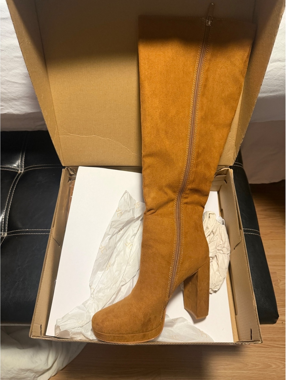 Camel Over the Knee Platform Heeled Boots